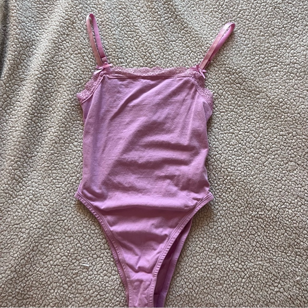 pink bodysuit with lace
